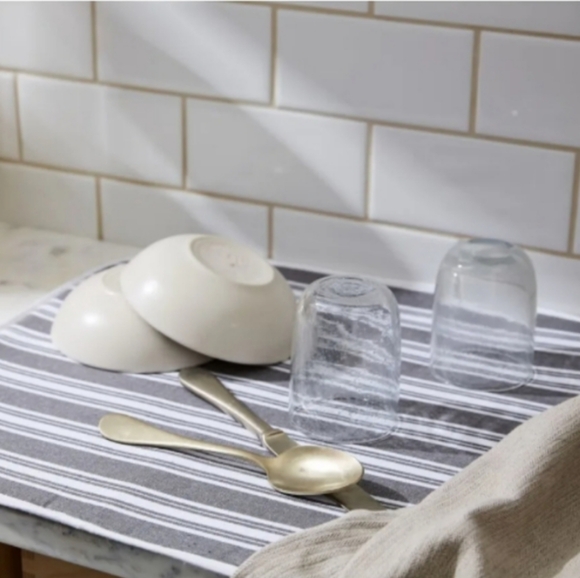 Grove Co. Dish Washing Drying Mat White and Grey Striped Organic Cotton Dishes - Picture 1 of 11